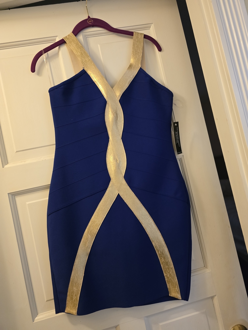 VENUS Royal Blue and Gold Mini Bodycon Dress